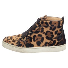 Christian Louboutin Brown Pony Hair Rantus Orlato High Top Sneakers Size 37.5