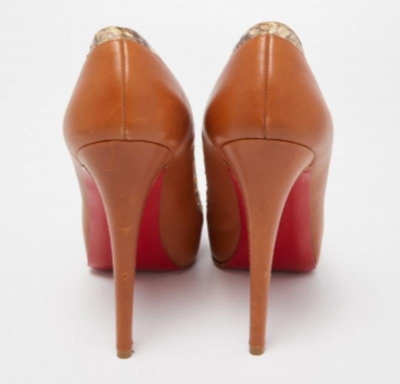 Christian Louboutin Brown Python and Leather Asteriod Spiked Pumps Size 37.5 For Sale 3