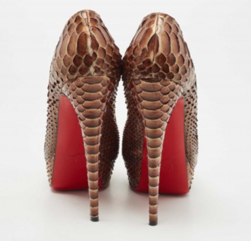 Christian Louboutin Brown Python Lady Peep Pumps Size 40.5 For Sale 1