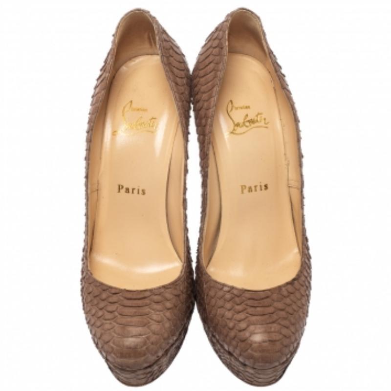 Women's Christian Louboutin Brown Python Leather Bianca  Pumps Size 37.5 For Sale