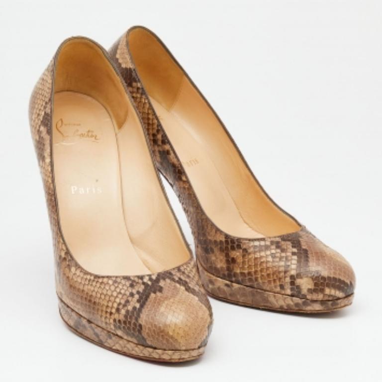 Christian Louboutin Brown Python Leather New Simple Platform Pumps Size 38.5 For Sale 1