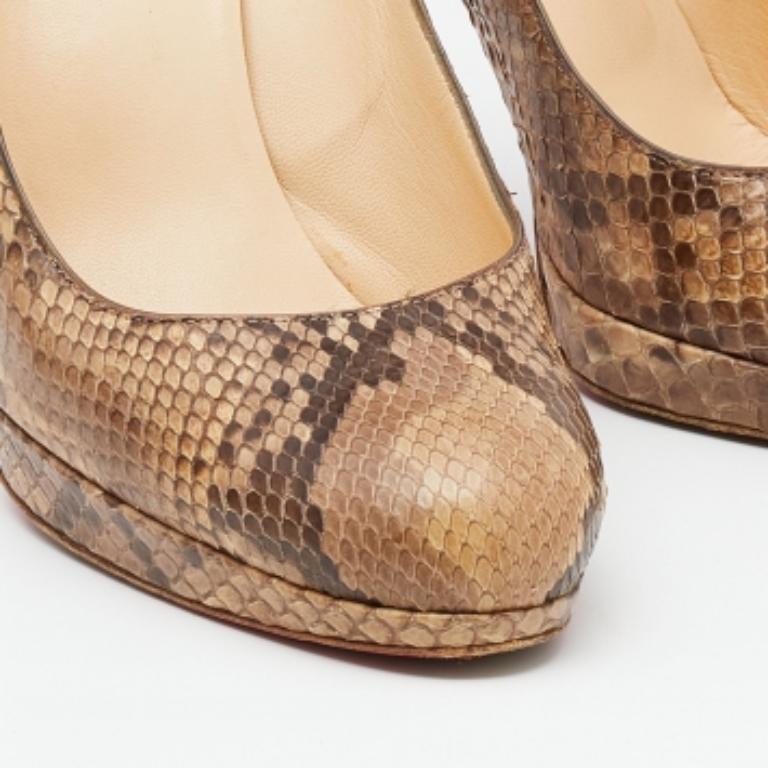 Christian Louboutin Brown Python Leather New Simple Platform Pumps Size 38.5 For Sale 5