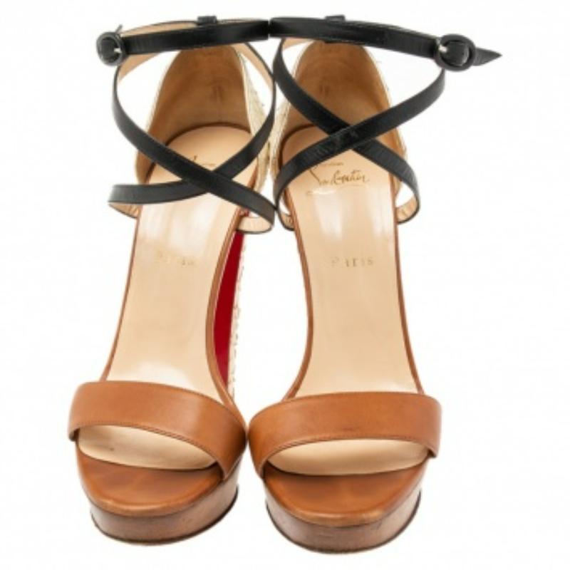 Christian Louboutin Sandales à Plateforme en Python et Cuir marron Taille 39 Bon état - En vente à Dubai, Al Qouz 2