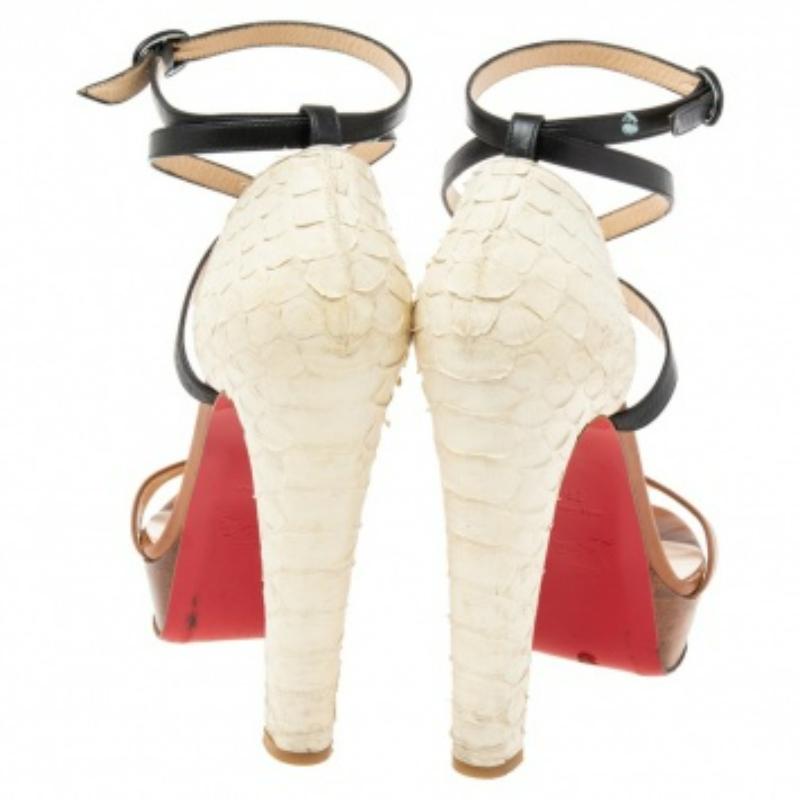 Christian Louboutin Sandales à Plateforme en Python et Cuir marron Taille 39 Pour femmes en vente