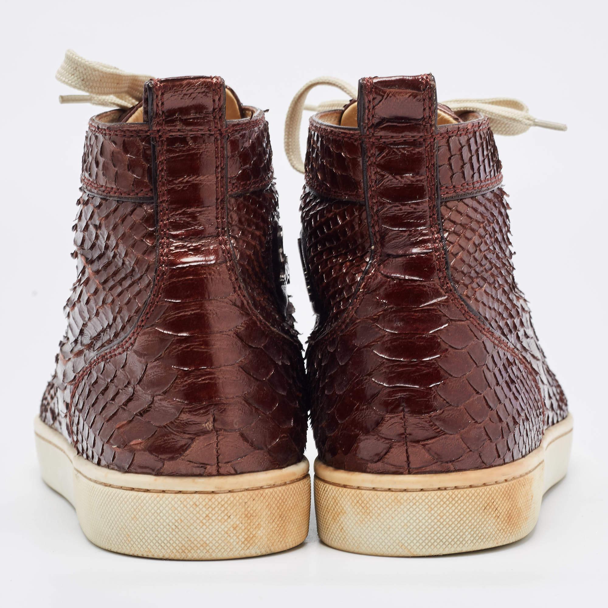 Christian Louboutin Brown Python Louis High Top Sneakers Size 42 For Sale 2