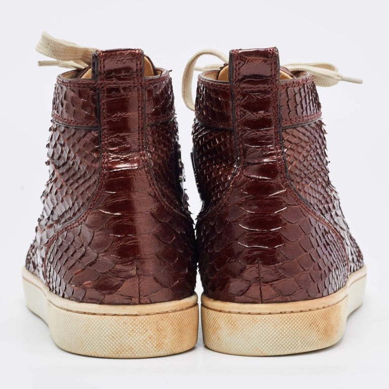 Christian Louboutin Brown Python Louis High Top Sneakers  display picture 3