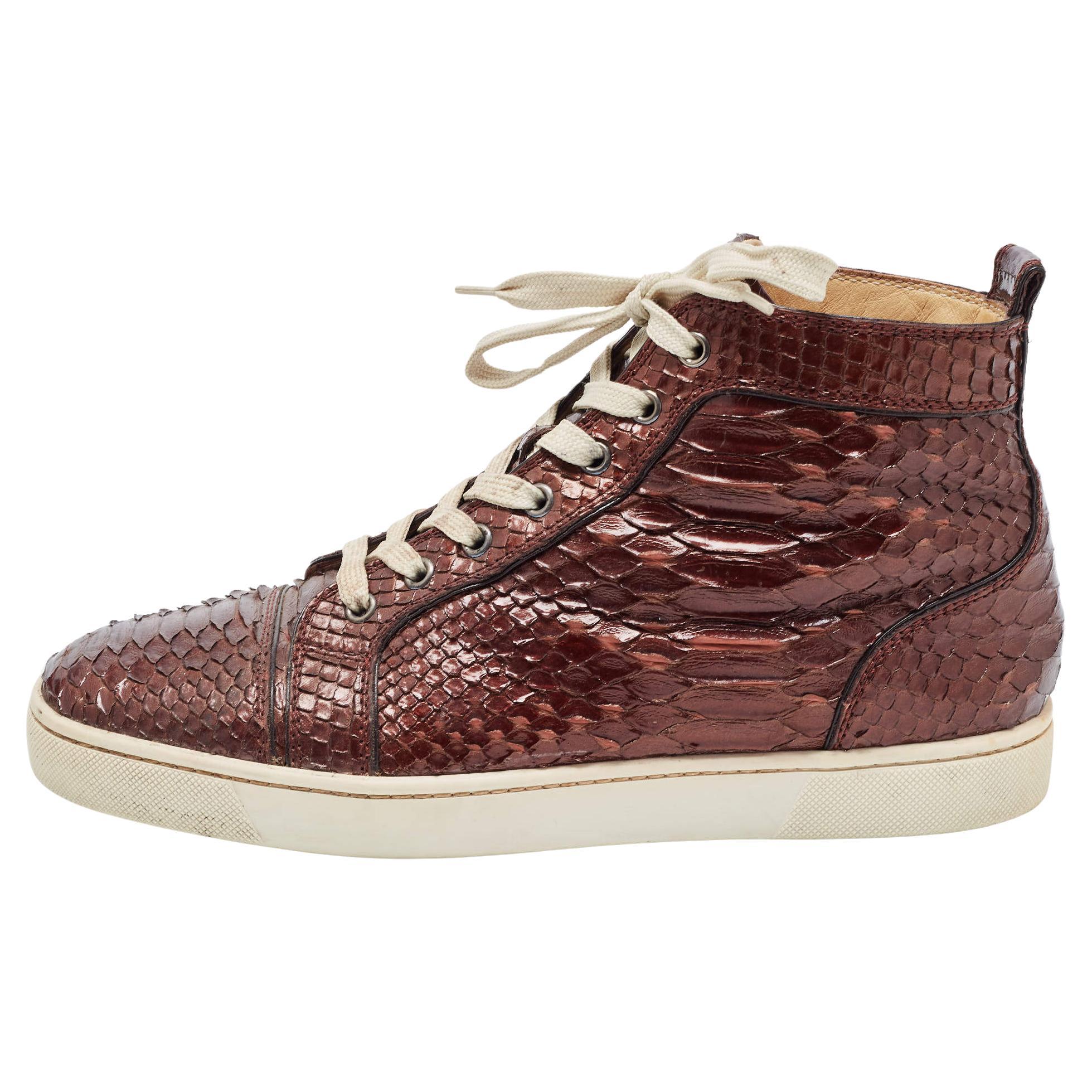 Christian Louboutin Brown Python Louis High Top Sneakers Size 42 For Sale
