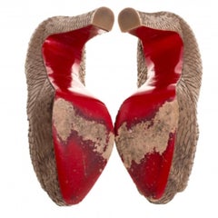 Christian Louboutin Brown Python Peep Toe Platform Pumps Size 38.5