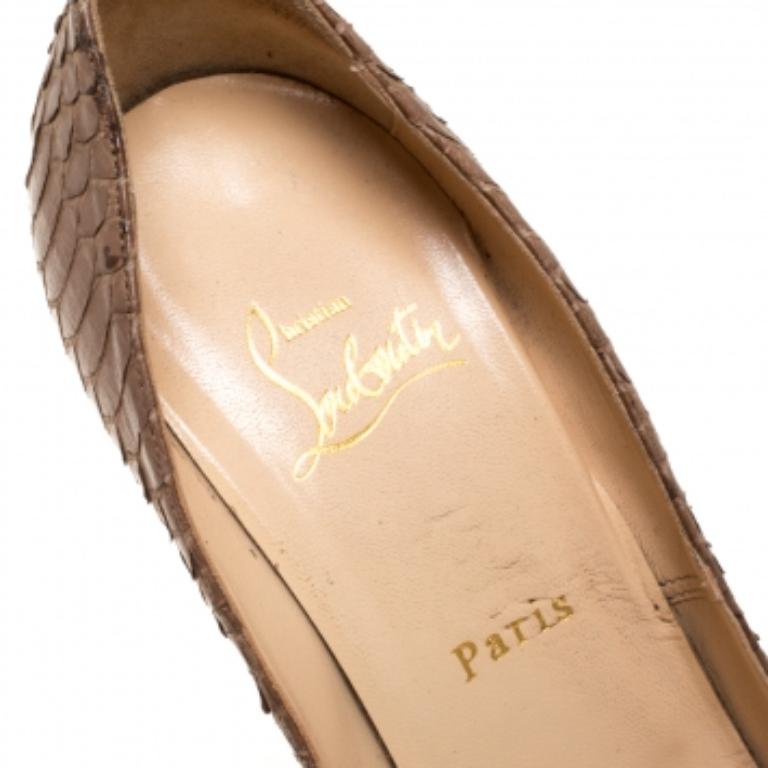 Christian Louboutin Brown Python Peep Toe Platform Pumps Size 38.5 For Sale 1