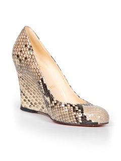 Christian Louboutin Brown Python Ron Ron Wedge Pumps Size IT 37