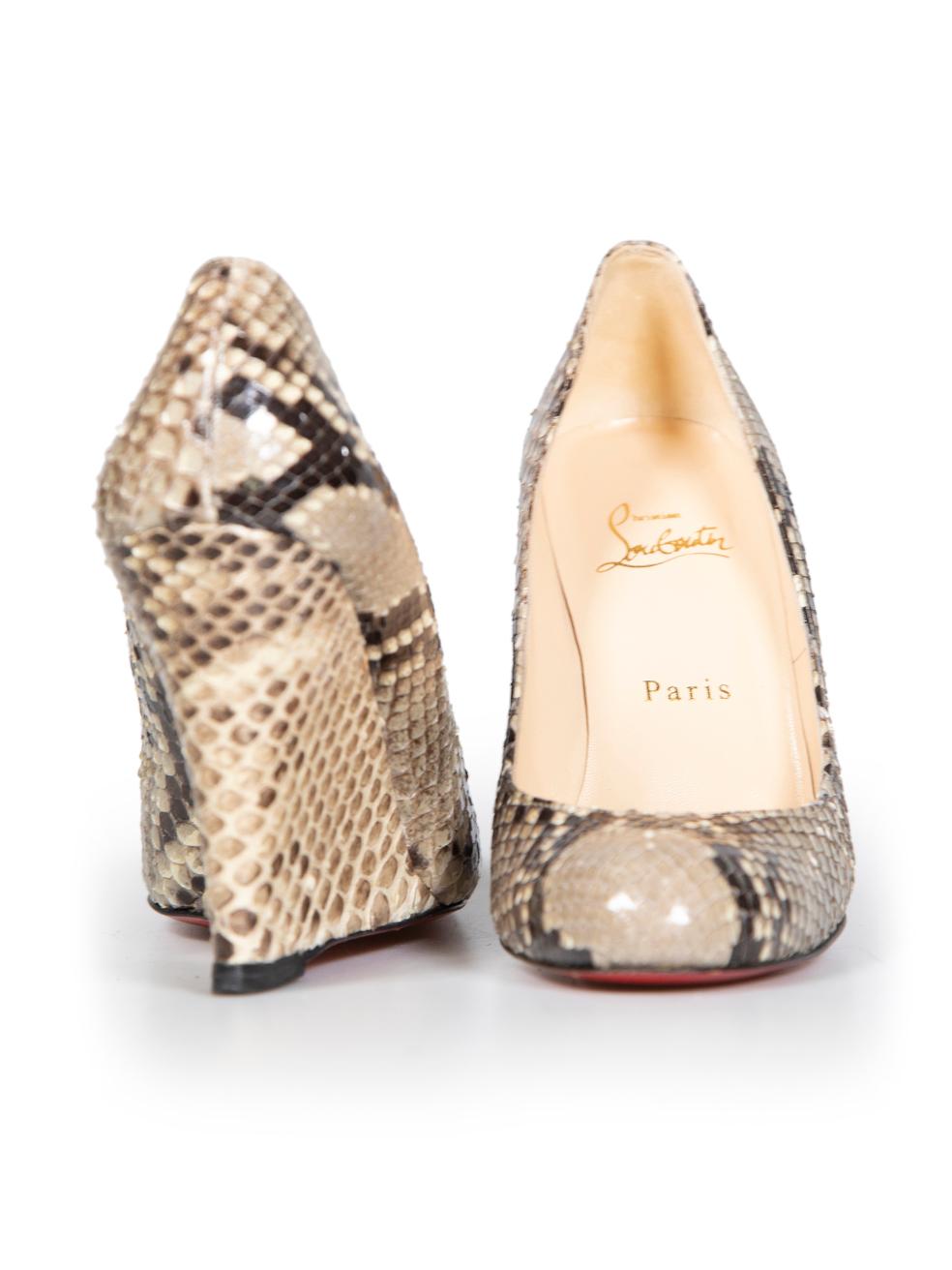 Christian Louboutin Brown Python Ron Ron Wedge Pumps Size IT 37 In Good Condition For Sale In London, GB