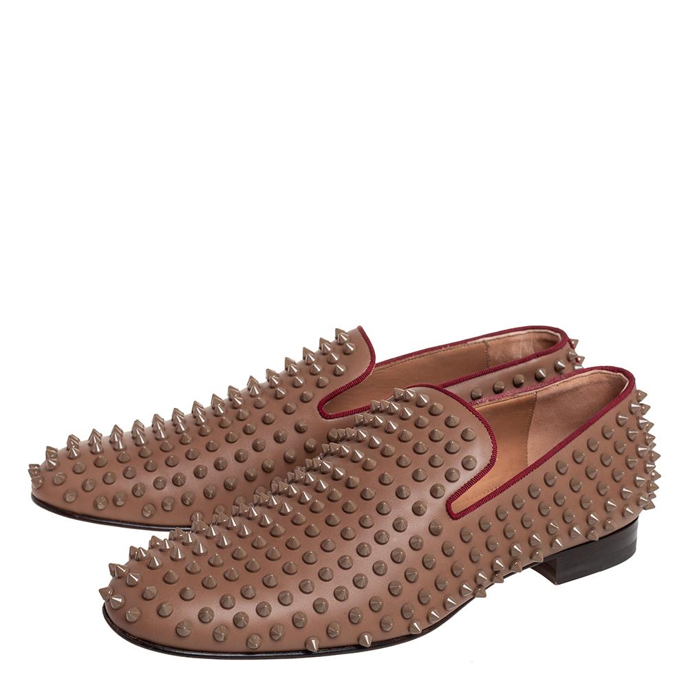 Christian Louboutin Brown Studded Rollerboy Spike Smoking Slippers Size 42 1