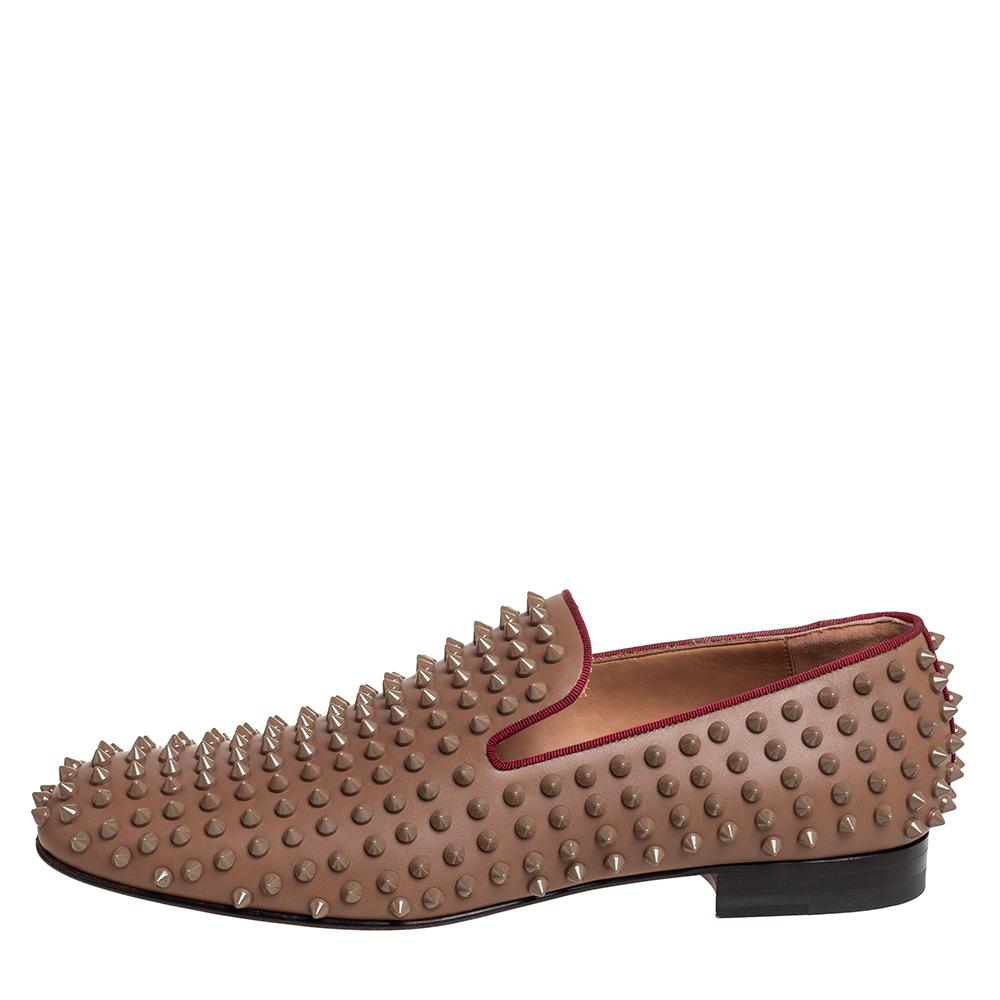 Christian Louboutin Brown Studded Rollerboy Spike Smoking Slippers Size 42 2