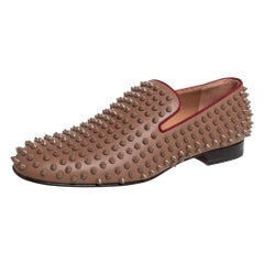 Christian Louboutin Brown Studded Rollerboy Spike Smoking Slippers Size 42