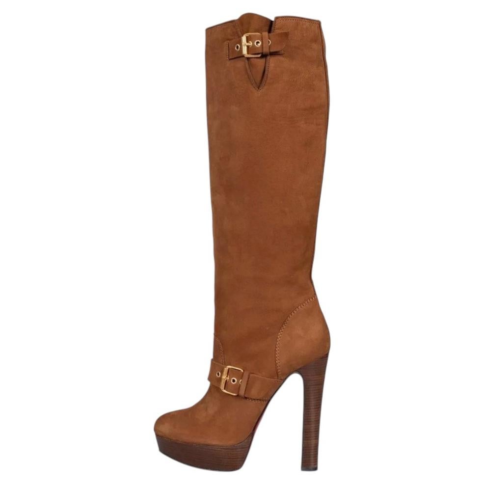Bottes Christian Louboutin en daim marron avec boucles dorées, taille 39,5