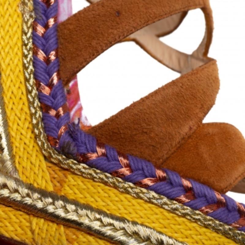 Christian Louboutin Brown Suede Caged Espadrille Tosca Wedge Sandals Size 39 For Sale 1