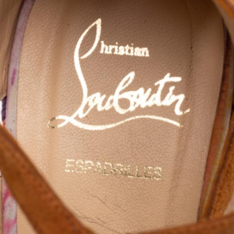 Christian Louboutin Brown Suede Caged Espadrille Tosca Wedge Sandals Size 39 For Sale 2