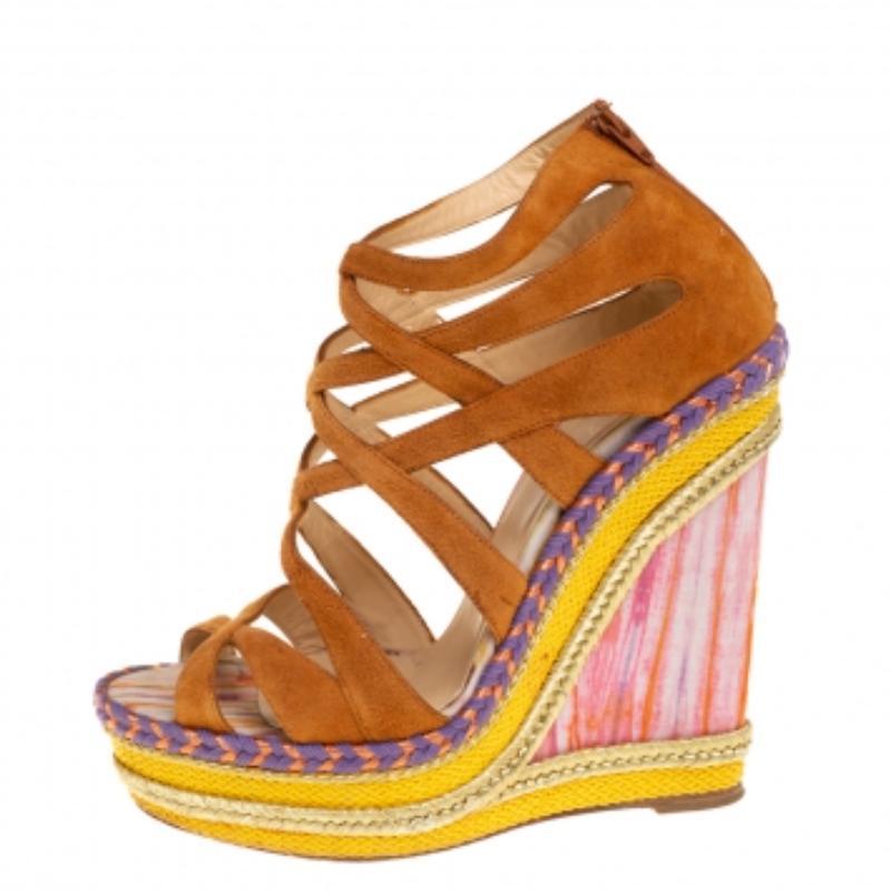 Christian Louboutin Brown Suede Caged Espadrille Tosca Wedge Sandals Size 39 For Sale 3