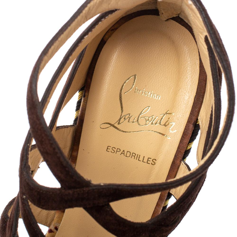 Christian Louboutin Brown Suede Caged Espadrille  Wedge Platform Sandals Size 38 In Good Condition In Dubai, Al Qouz 2