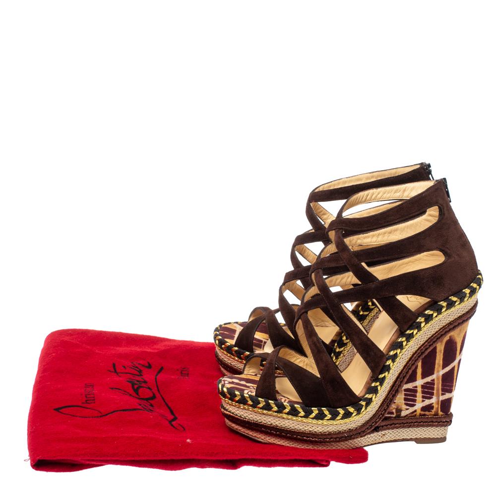 Christian Louboutin Brown Suede Caged Espadrille  Wedge Platform Sandals Size 38 1