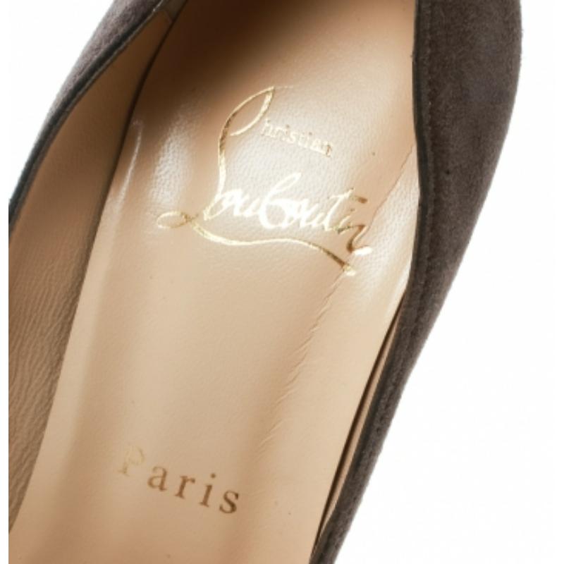 Christian Louboutin Brown Wildleder Dame Peep Toe Plateau Pumps Größe 36 im Angebot 2