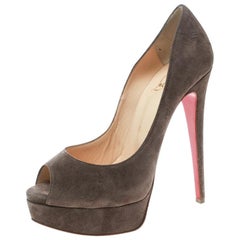 Christian Louboutin Brown Suede Lady Peep Toe Platform Pumps Size 36