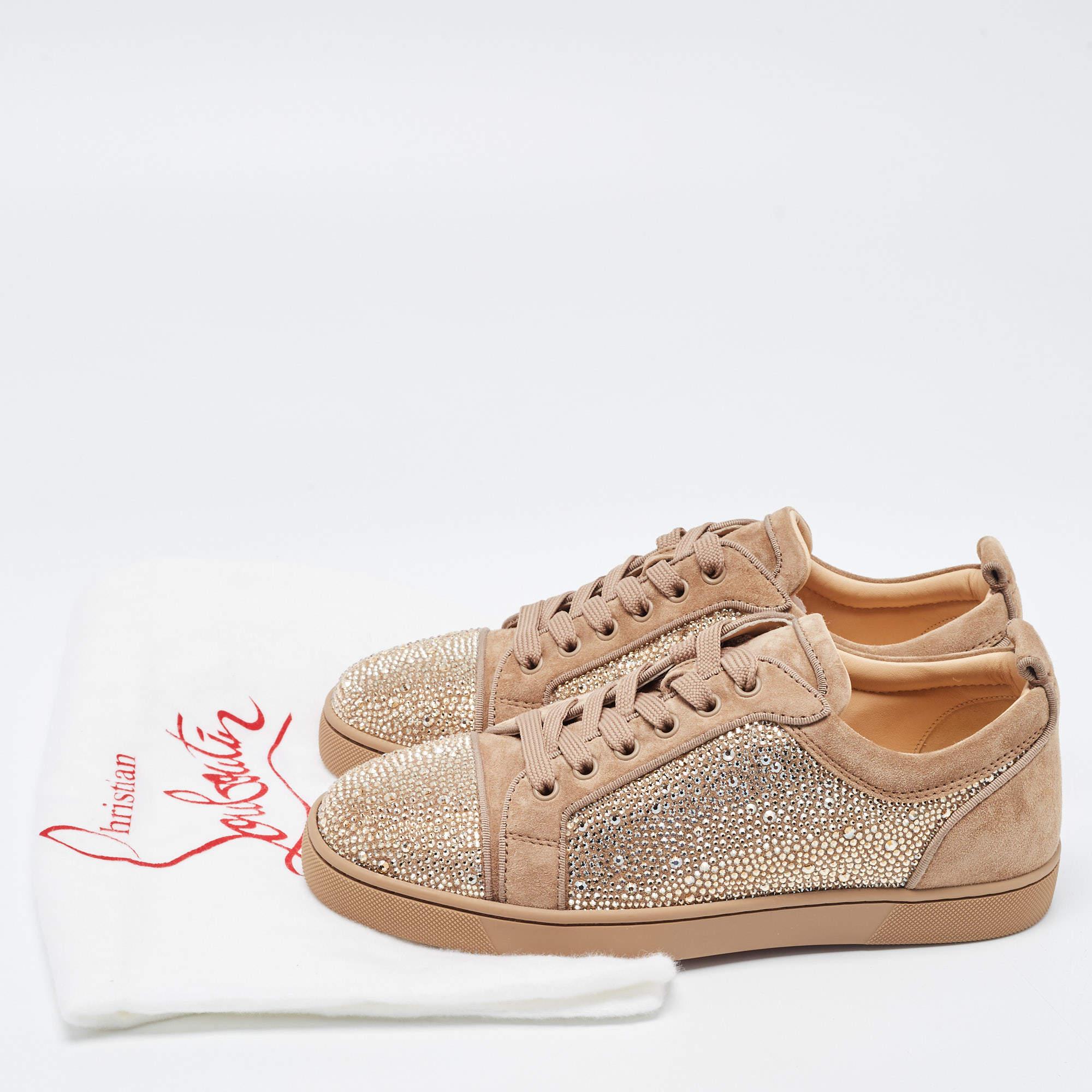 Christian Louboutin Brown Suede Louis Junior Strass Low Top Sneakers Size 40 5