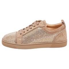 Christian Louboutin Brown Suede Louis Junior Strass Low Top Sneakers Size 40