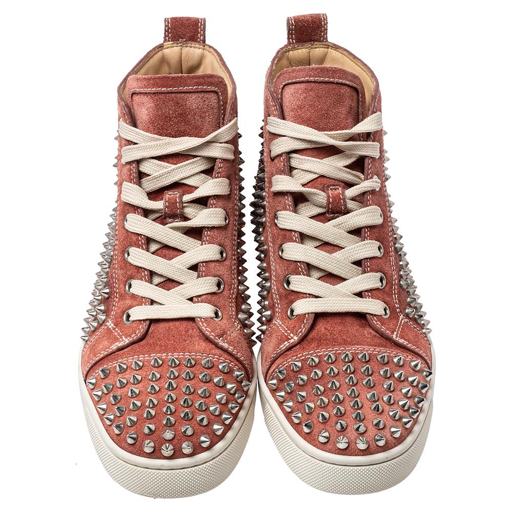 Christian Louboutin Brown Suede Louis Spikes High Top Sneakers 