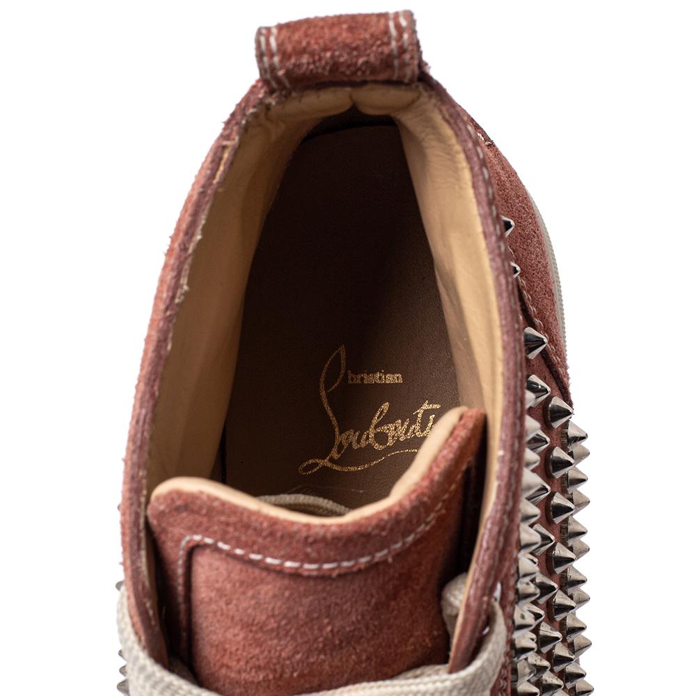 Christian Louboutin Brown Suede Louis Spikes High Top Sneakers Size 40 In New Condition In Dubai, Al Qouz 2