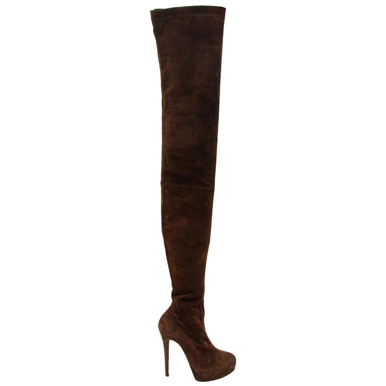 slids Far Mor Christian Louboutin Brown Suede Over-The-Knee Boots at 1stDibs | brown suede  over the knee boots, brown suede louboutin boots, louboutin brown suede  boots