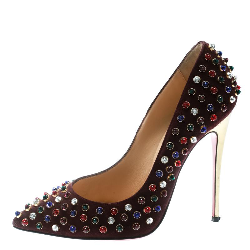 Women's Christian Louboutin Brown Suede Pigalle Multicolor Pointed Toe Pumps Size 36.5