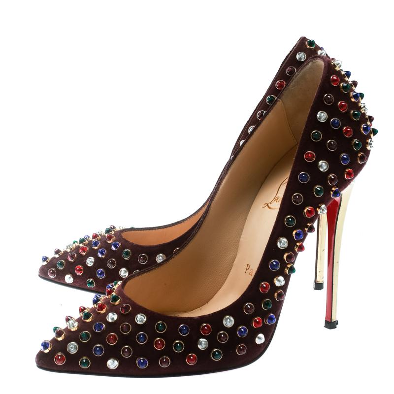Christian Louboutin Brown Suede Pigalle Multicolor Pointed Toe Pumps Size 36.5 2