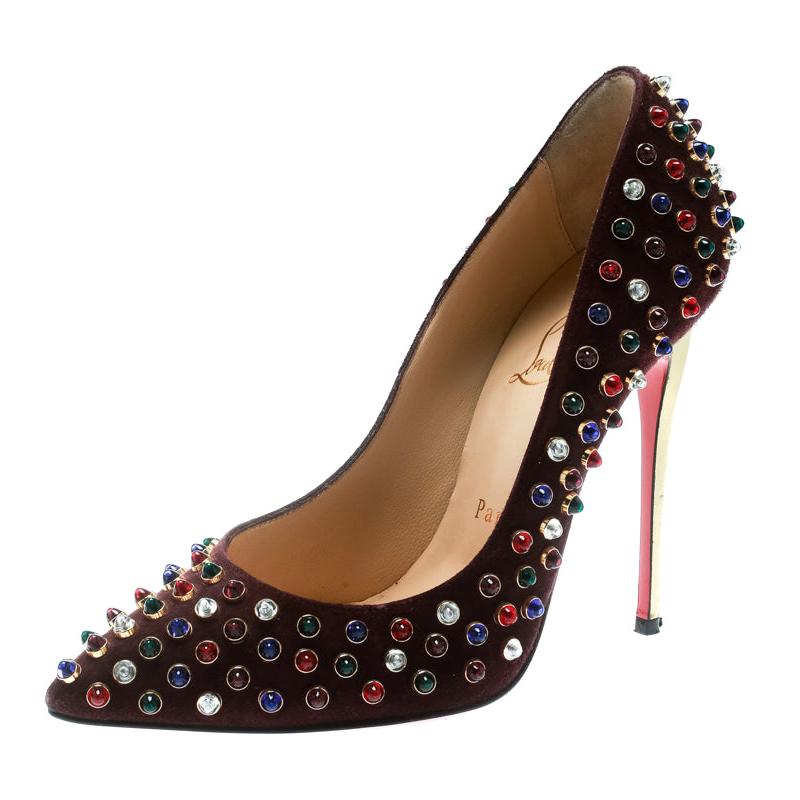 Christian Louboutin Brown Suede Pigalle Multicolor Pointed Toe Pumps Size 36.5