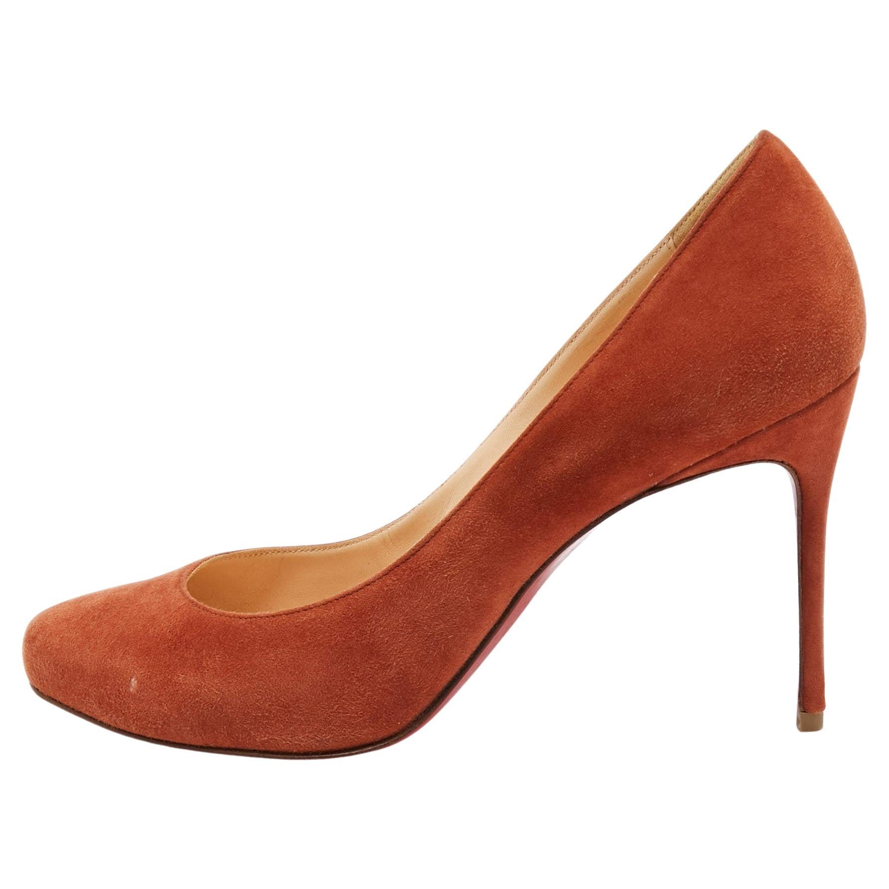 Christian Louboutin Brown Suede Round Toe Pumps Size 38 For Sale