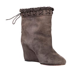 Christian Louboutin Brown Suede Shearling Wedge Boots Size IT 36.5