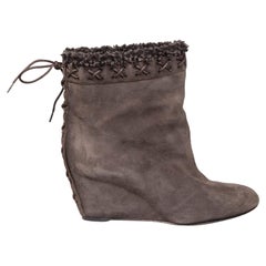 Christian Louboutin Brown Suede Shearling Wedges Size IT 36.5