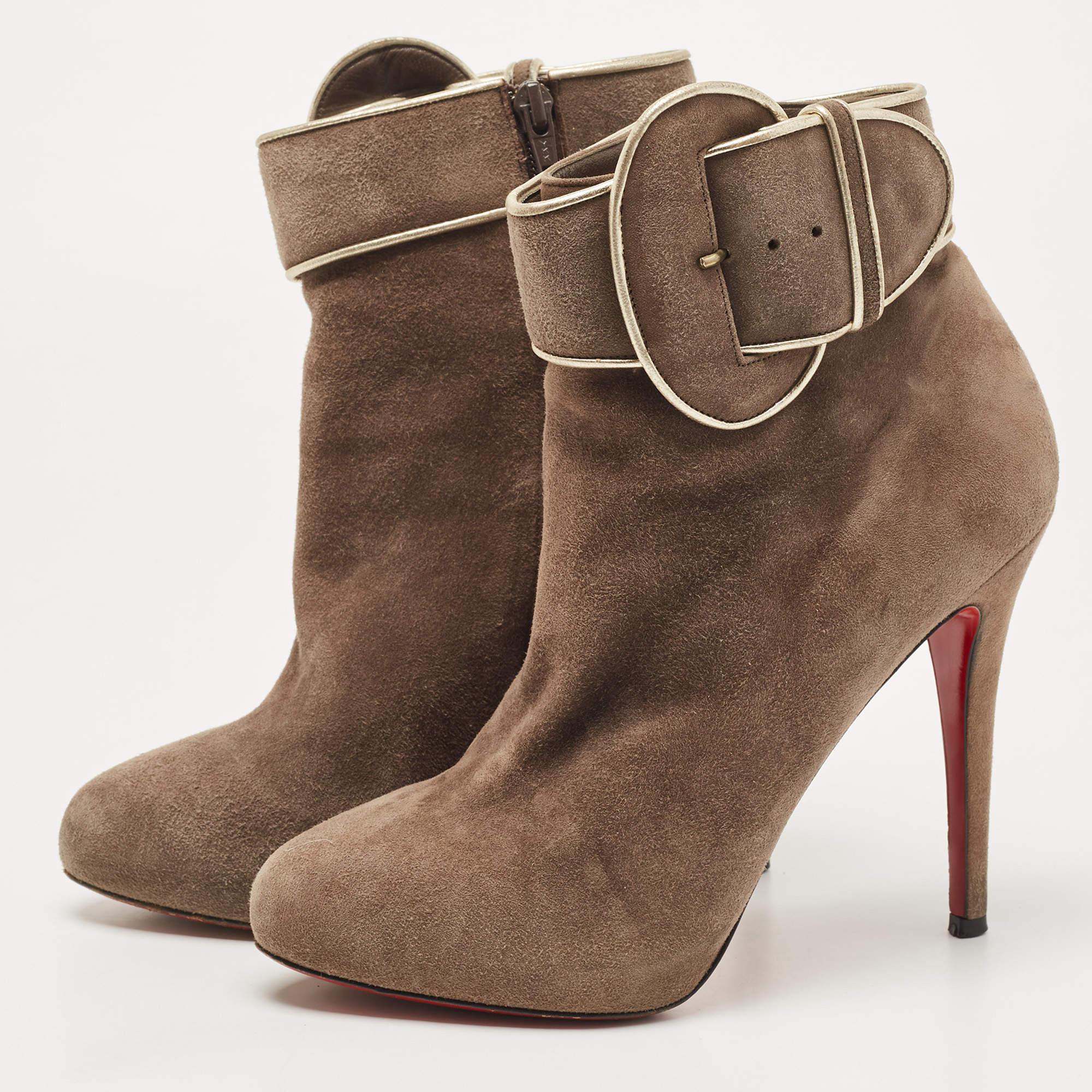 Women's Christian Louboutin Brown Suede Trottinette Ankle Booties Size 39.5 For Sale