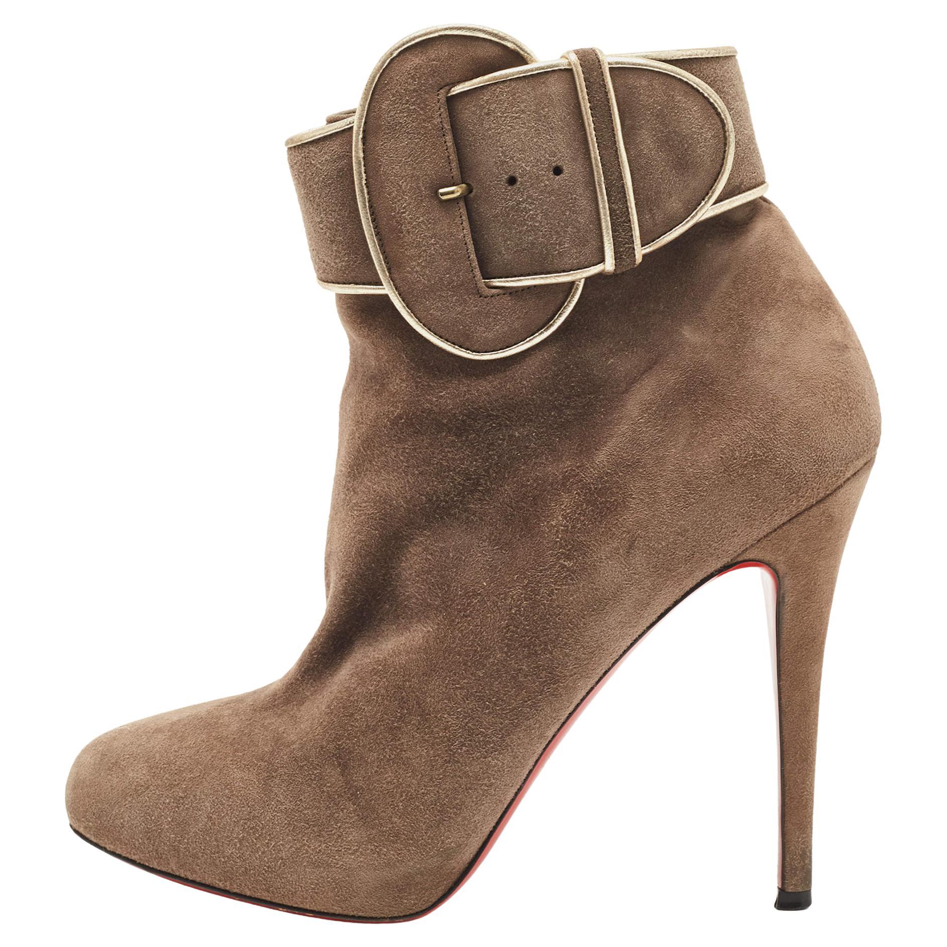 Christian Louboutin Brown Suede Trottinette Ankle Booties Size 39.5 For Sale