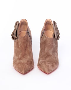 Christian Louboutin Brown Sueded Booties with Zip Flower (36 EU)