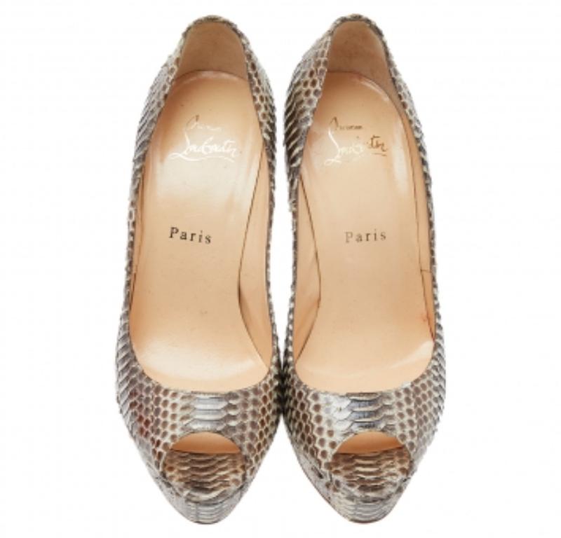 Christian Louboutin Brown Water Snake Lady Peep Toe Platform Pumps Size 38 3