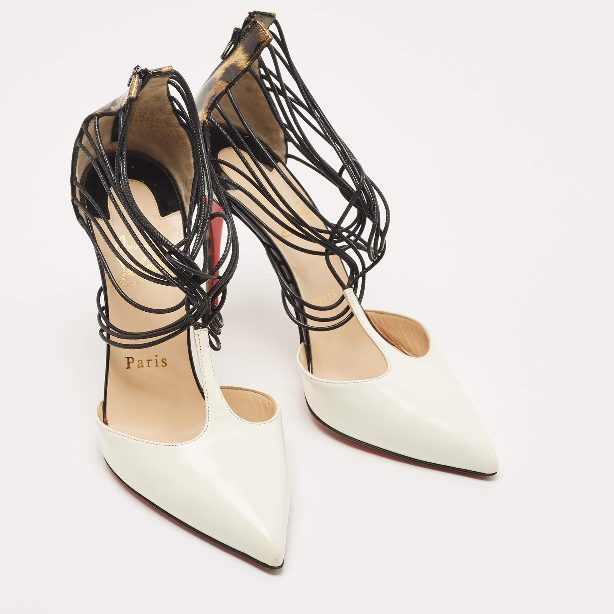 Christian Louboutin Brown/White Patent Leather Confusa Pumps Size 36.5 For Sale 1