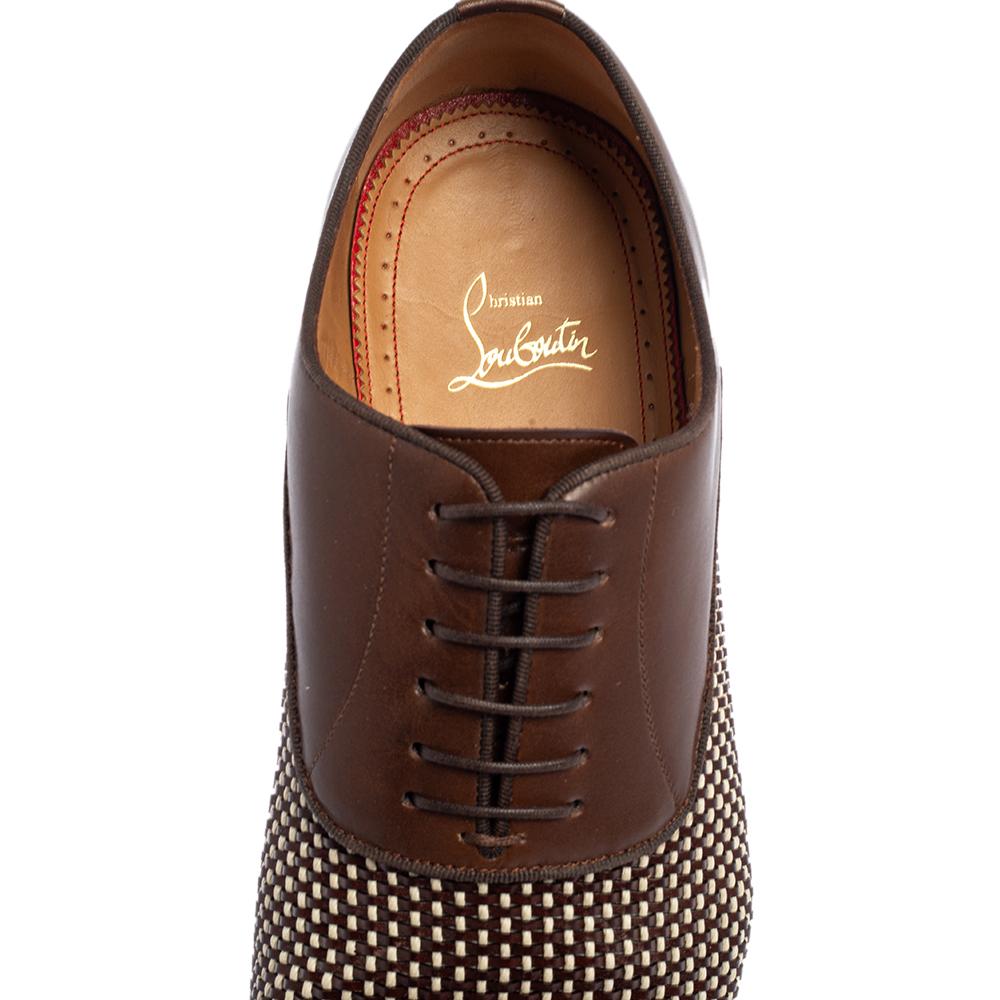 Black Christian Louboutin Brown Woven Leather Greggo Lace Up Oxford Size 42.5