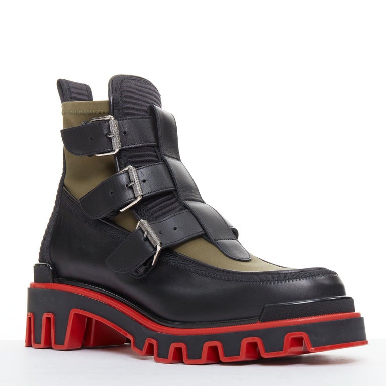 CHRISTIAN LOUBOUTIN Buckle Dune green nylon leather ridged sole 
