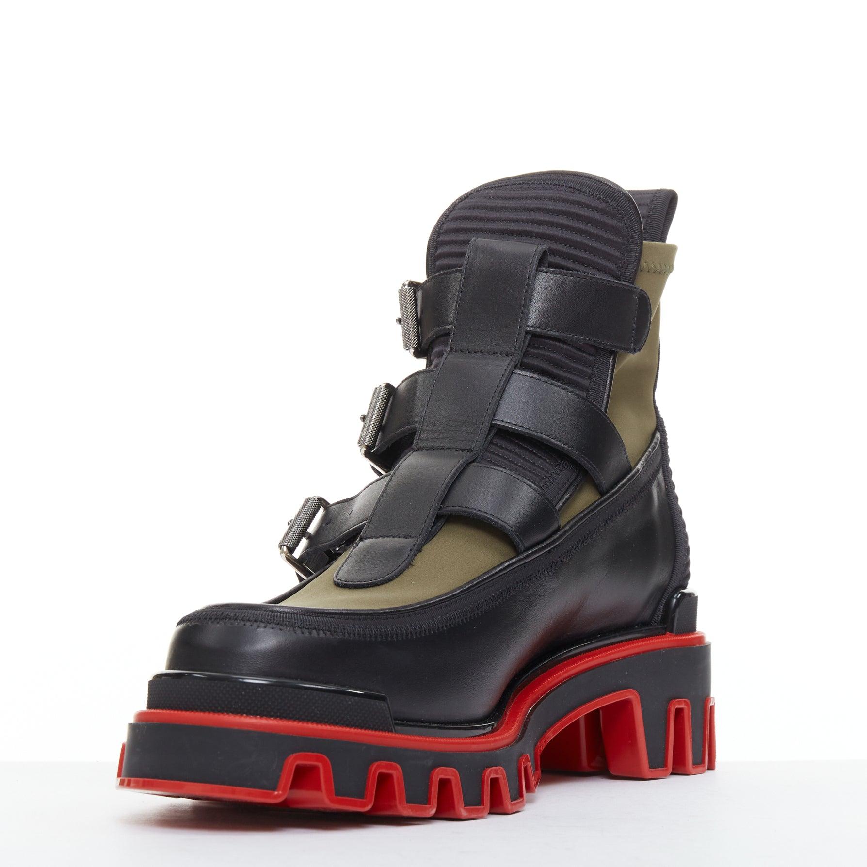 CHRISTIAN LOUBOUTIN Botín con hebilla Dune de piel de nailon verde con suela estriada EU44 en Nuevo estado para la venta en Hong Kong, NT