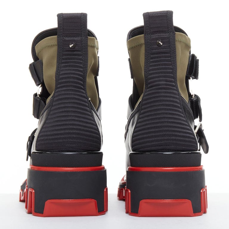 CHRISTIAN LOUBOUTIN Buckle Dune green nylon leather ridged sole 
