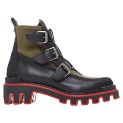 CHRISTIAN LOUBOUTIN Botín con hebilla Dune de piel de nailon verde con suela estriada EU44