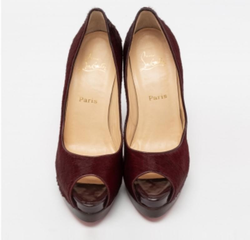 Christian Louboutin Burgundy Calf Hair Altadama Astrakhan Peep Toe Pumps Size 41 For Sale 1