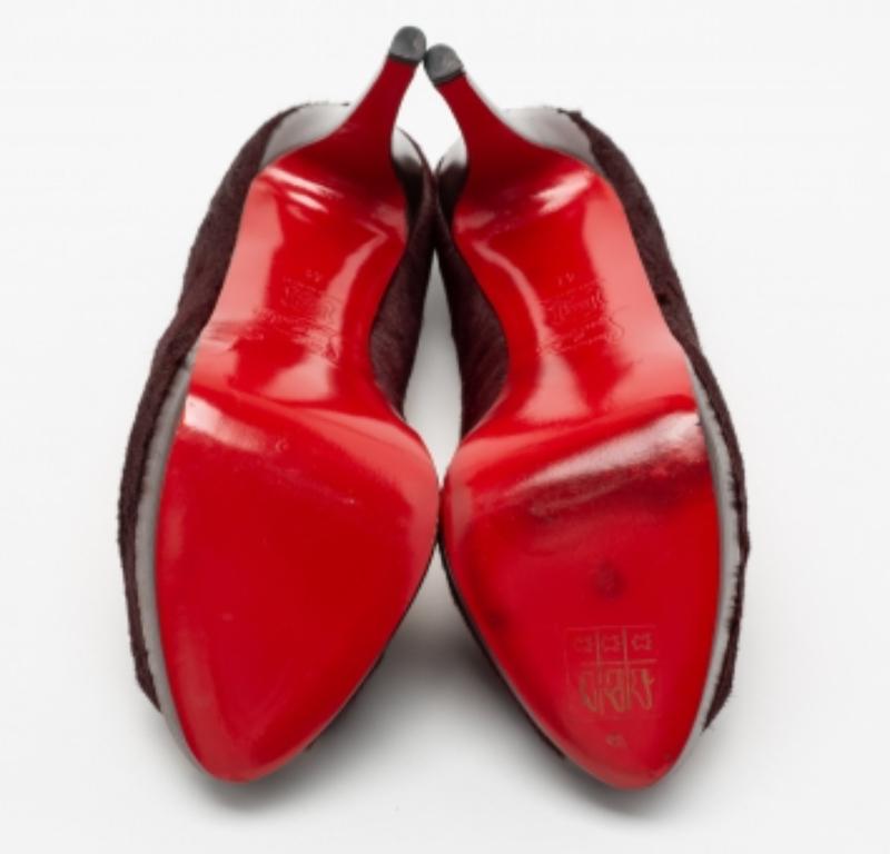 Christian Louboutin Burgundy Calf Hair Altadama Astrakhan Peep Toe Pumps Size 41 For Sale 3