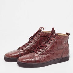 Christian Louboutin Burgundy Crocodile Leather Louis High Top Sneakers Size 46